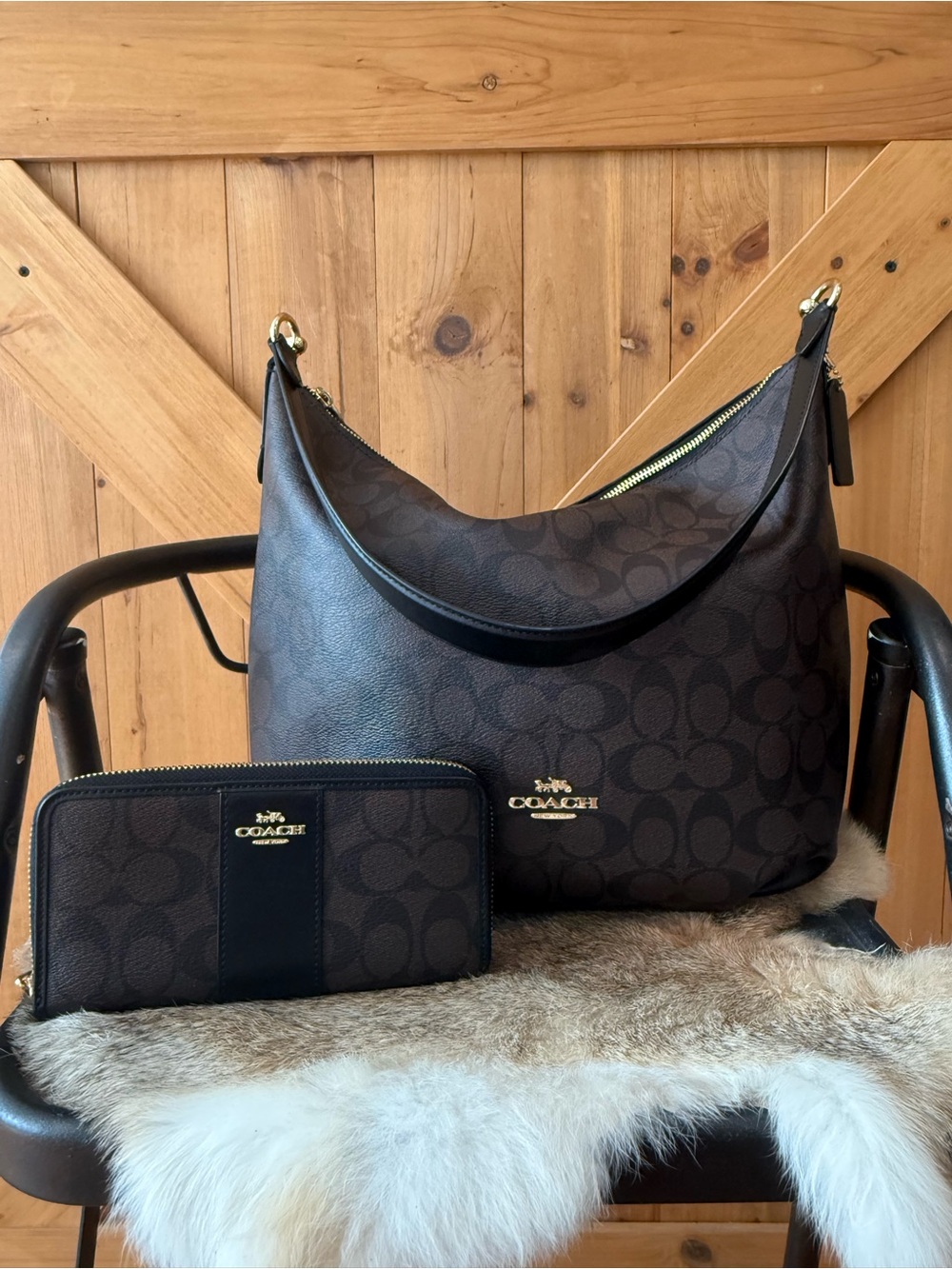 Coach Dark Brown Signature Hobo Bag